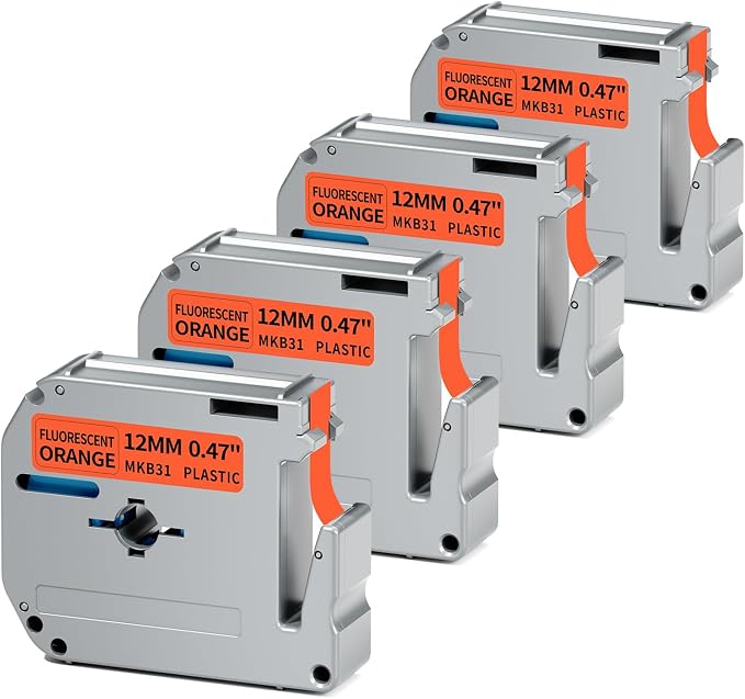 Replacement for Brother M Tape 12mm 0.47'' Fluorescent Orange M-KB31 | Compatible with Brother P Touch PT-M95 PT-65 PT-45 PT-70 PT-80 Label Maker, Black on Fluorescent Orange, 4 Pack