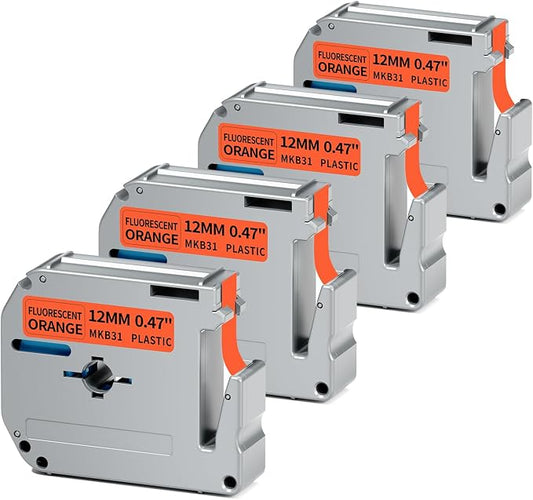 Replacement for Brother M Tape 12mm 0.47'' Fluorescent Orange M-KB31 | Compatible with Brother P Touch PT-M95 PT-65 PT-45 PT-70 PT-80 Label Maker, Black on Fluorescent Orange, 4 Pack
