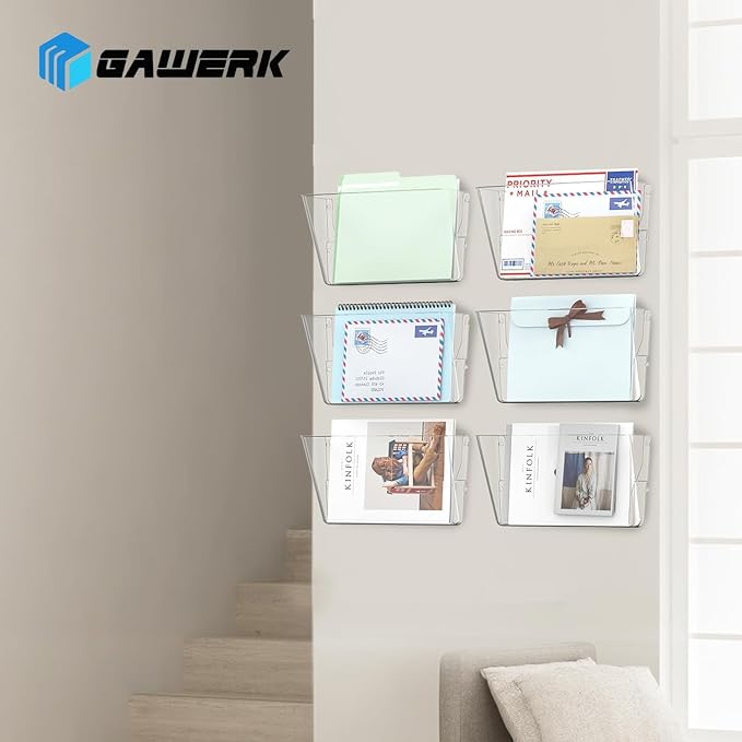 Gawerk Clear Acrylic Single Pocket, Plastic Hanging Wall Mount File Holder for Office Home (Clear, 5 Pack)