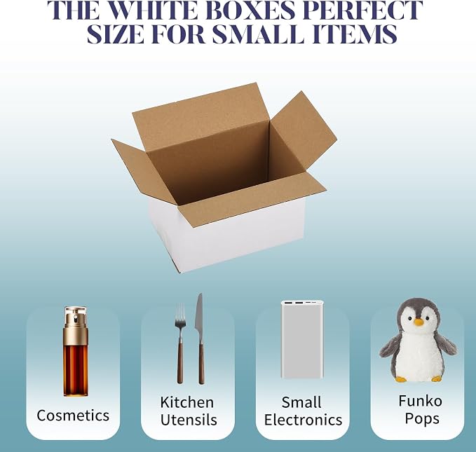 Small Shipping Boxes 6x4x4 Set of 6 | White Corrugated Cardboard, Box for Packaging Small Business Mailing Moving Gifts Wrap, Easy Assemble