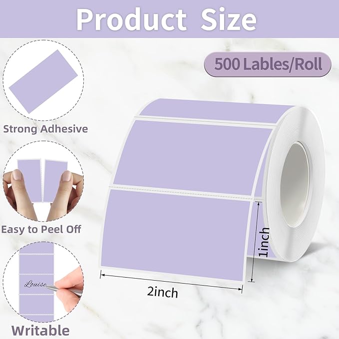 Starboling 2x1 Thermal Labels,Address Barcode Self-Adhesive Thermal Printer Stickers for Logo Design,Name/Price Tag,Address（Purple）
