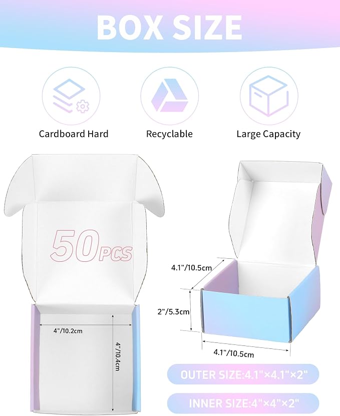 Shipping Boxes 4x4x2 Inch - Set of 45: Small Corrugated Cardboard Boxes - Purple Shipping Boxes for Small Business