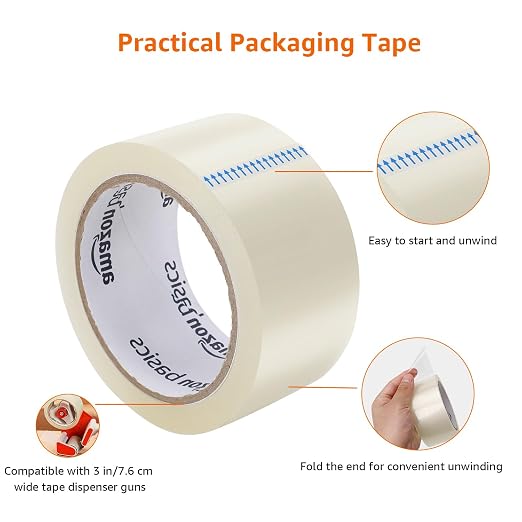 Amazon Basics Strong Packing Tape for Moving, Packaging, Shipping and Storing, Clear, 2 in x 60 yards, 2.7mil Thickness, 12-Roll