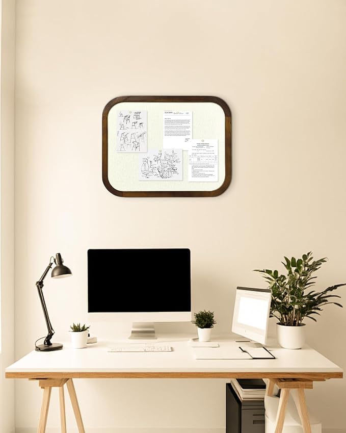 Linen Bulletin Board, Pin Board for Walls, Fabric Bulletin Board, 13"x17"Small Pin Board for Home Kitchen Office Decorative, Brown Wood Frame Cork Board(BN-3343)