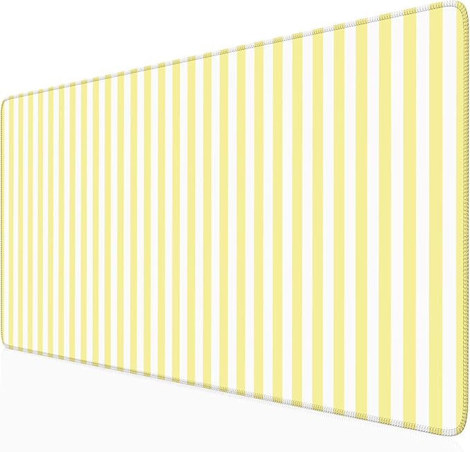 Yellow Striped Desk Mat Cute Pastel XXL Large Gaming Mouse Pad Desk Pad Kawaii Aesthetic Home Office Decor Cozy Keyboard Laptop Computer Mat