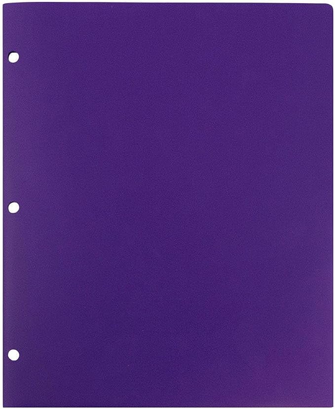 JAM PAPER Heavy Duty Plastic 3 Hole Punch Pocket Folders - Extra Tough School Folders - Purple - 24/Pack
