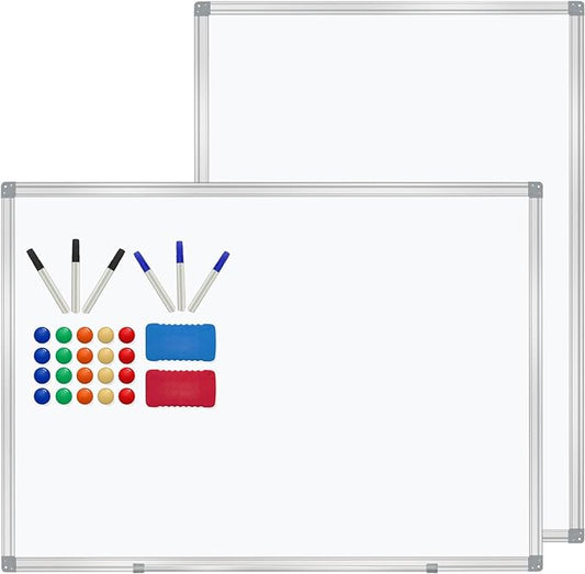 H-Qprobd 4' x 3' Whiteboard Dry Erase White Board for Wall 48x36 (2pcs) Magnetic Boards for Office Classroom & Home, Small Wall Whiteboard Including 6 Markers, 20 Magnets, 2 Erasers
