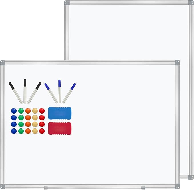3' x 2' Whiteboard Dry Erase White Board for Wall 36x24 (2pcs) Magnetic Boards for Office Classroom & Home, Small Wall Whiteboard Including 6 Markers, 20 Magnets, 2 Erasers