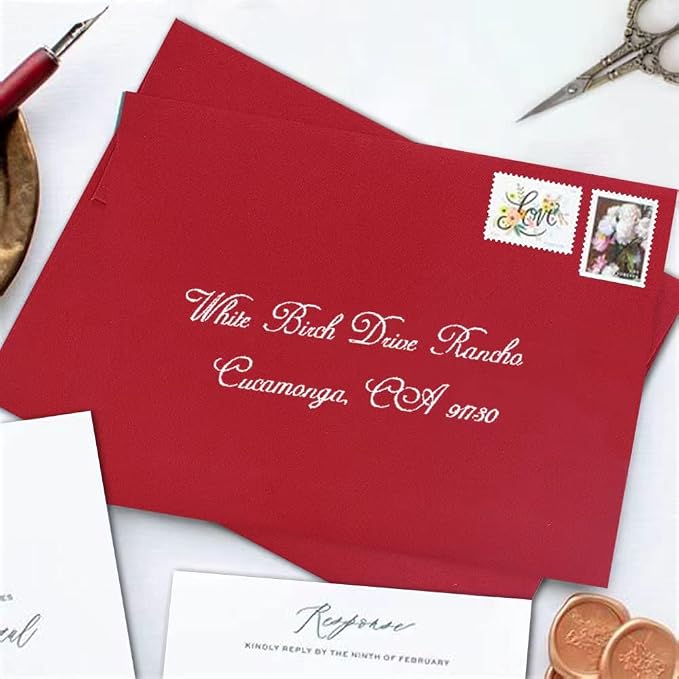 A7 Printable Red Envelopes 5X7 50 Pack - Quick Self Seal,for 5x7 Cards| Perfect for Weddings, Invitations, Photos, Graduation, Baby Shower| 5.25 x 7.25 inches，AZAZA