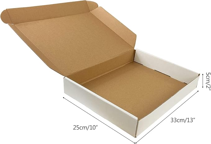 RLAVBL 13x10x2 Inches Shipping Boxes Set of 25, White Small Corrugated Cardboard Box, Mailer Boxes for Packing Small Business