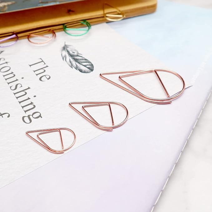 DEEDYGO 250 Pieces Rose Gold Cute Paper Clips Drop-Shaped (Teardrop) Stainless Steel Paper Clips for Office School Supplies Wedding Invitations Scrapbooking Bookmarks Kids Women Planners (1 inch)