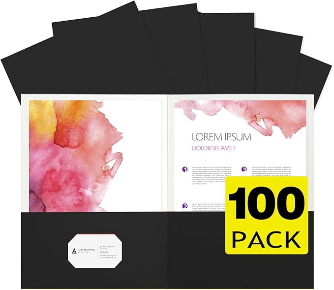 100Pcs Black Two-Pocket Heavyweight File Folder,Letter Size,Paper File Folder for School Office Home Bussines
