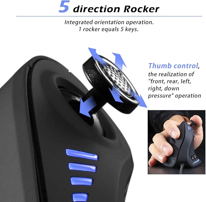 zelotes Ergonomic Gaming Mouse with Joystick,10000 DPI(6-Level Adjustable),11 Programmable Buttons,RGB Lighting, USB Optical Wired Vertical Mouse for Office/Gaming/Laptop/PC (Black)