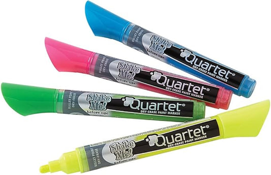 Quartet Dry Erase Markers, Glass Whiteboard Markers, Bullet Tip, White Board Dry Erase Pens for Teachers, Home School & Office Supplies, Assorted Neon Colors, 4 Pack (79551)