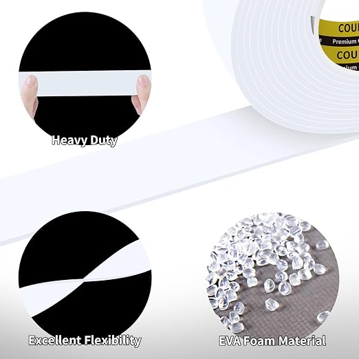 Heavy Duty Double Sided Tape,White Foam Tape,4 Pack 1 in X 16.4 ft | High Tack Strong Adhesive Foam Mounting Tape, Weatherproof Sealing Foam Tape, Easy Peel & Stick for Home Office School