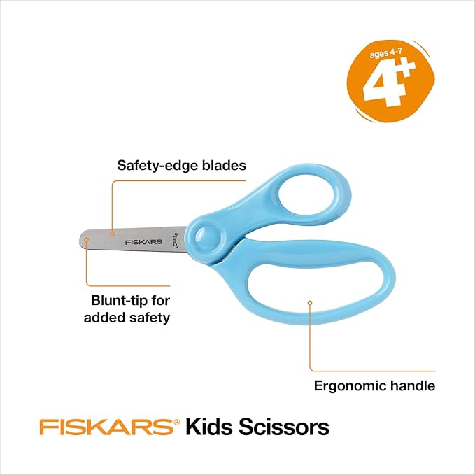 Fiskars 5" Blunt-Tip Scissors for Kids Ages 4-7, For School or Crafting, Turquoise (Pack of 1)