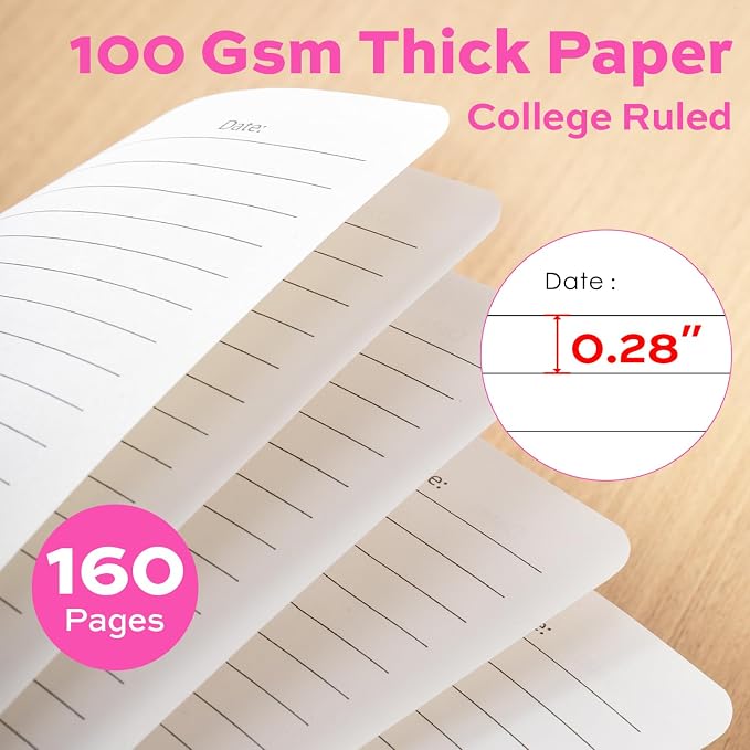 deli Rose Red Lined Spiral Journal Notebook, 160 Pages, A5 (5.5"x8") Hardcover Writing Notebook, College Ruled Spiral Bound Journal for Women & Men - Perfect for Work, School, Office & Note Taking