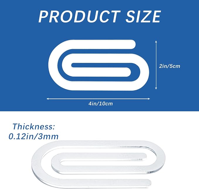 24PCS 4" x 2" Bulk Acrylic Sublimation Paper Clip Blanks Jumbo for Bookmarks Business Card Holders Envelope Holders Photo Album Clip Card Sublimation Giant Acrylic Paper Clips (24PCS)