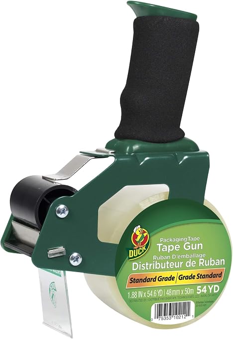 Duck Brand Tape Gun with Pistol Grip Handle - Compatible with 3" Core Packing Tape Refill Rolls up to 2 Inches Wide - 1.88 Inch x 54.6 Yards - Clear (669332) (Pack of 6)