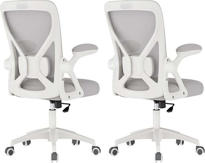 VASAGLE Ergonomic Mesh Office Chairs with Adjustable Lumbar Support, 90-105° Tilt Function, Wide Seat, Flip‑Up Armrests, Computer Desk Chairs for Home Office, Set of 2, Dove Gray