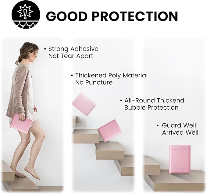 Fuxury 500 Pack Light Pink Bubble Mailers 8.5x12" Medium Opaque Bubble Envelopes Strong Adhesion Bubble Mailer Thick Padded Envelopes Mailers for Small Business Mailing Books Clothes Makeup Supplies