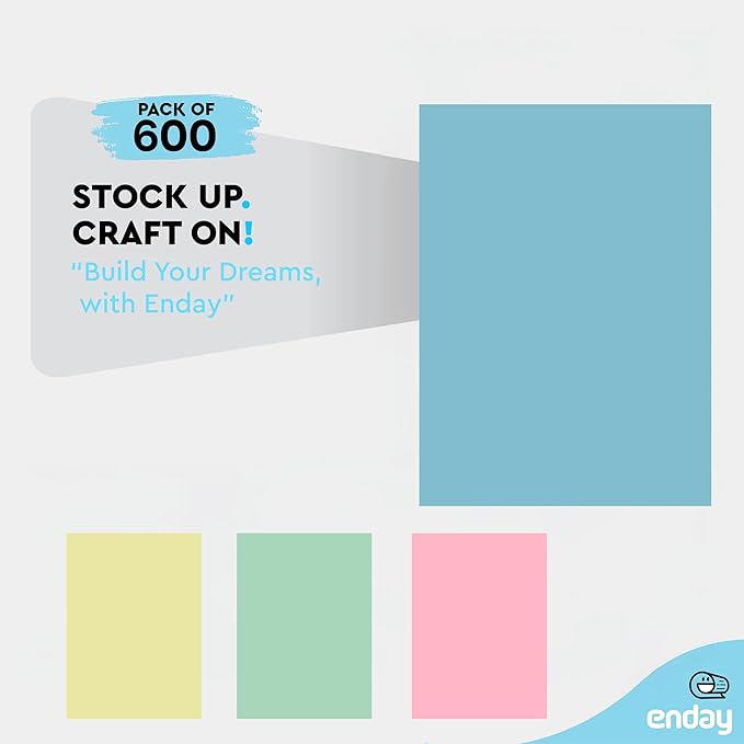 Colored Paper 8.5 x 11, Copy Paper (600 Pack) Letter Size Printer Paper, Assorted Colors, for Printer, Arts & Crafts, DIY Projects, Office & School - Pink, Blue, Yellow, Green - 150 Sheets Per Color