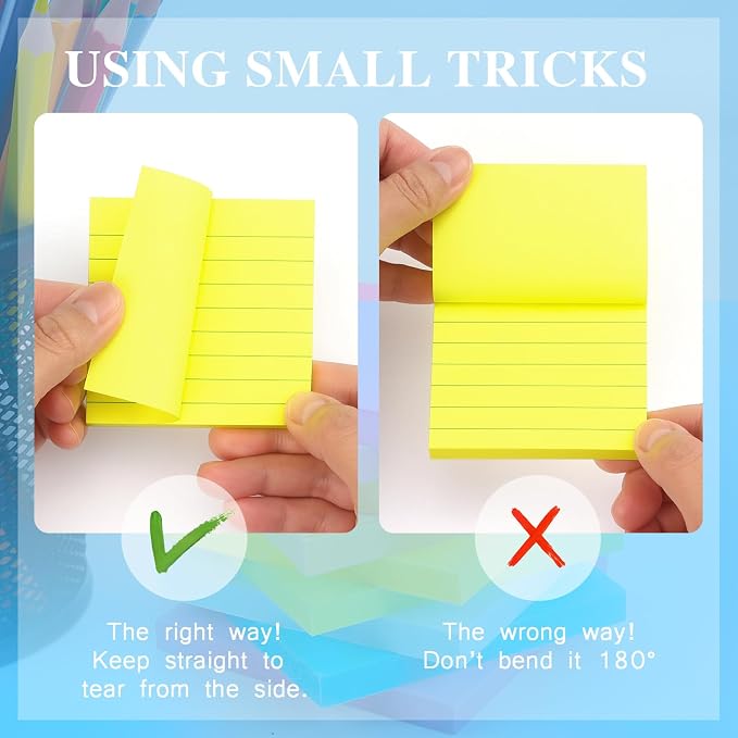 Early Buy Lined Sticky Notes 3x3 inch, 9 Bright Colors, 70 Sheets/Pad | 9 Pads, Self-Stick, Ideal for reminders, lists, and office organization