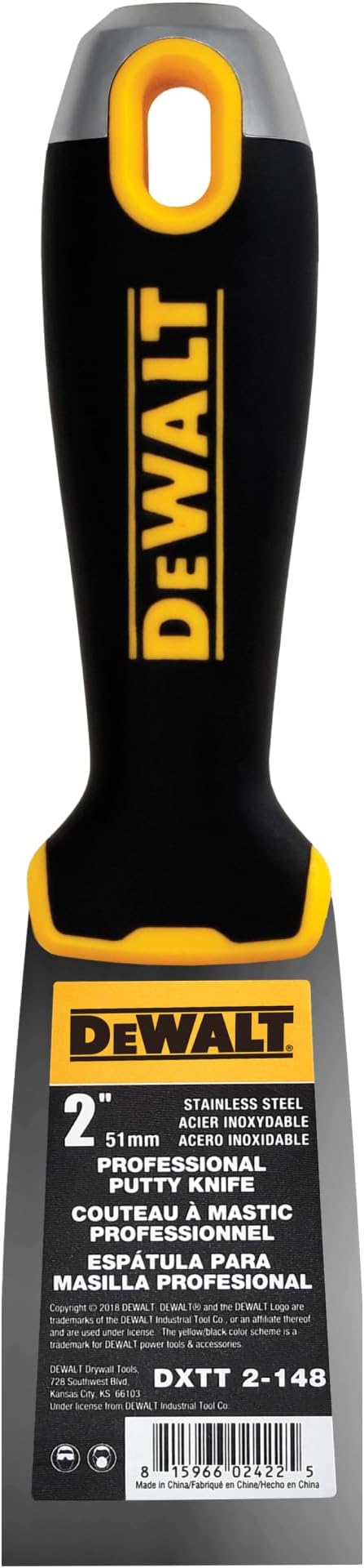 DEWALT 2" Putty Knife | Stainless Steel w/Soft Grip Handle | DXTT-2-148