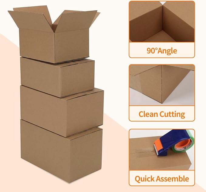 Hoikwo 20 Packs Shipping Boxes Mixed Sizes | 5 PCS Each of 11x6x6, 10x7x5, 9x6x4, 8x6x4 Brown Cardboard Box for Small Business Packaging and Mailing