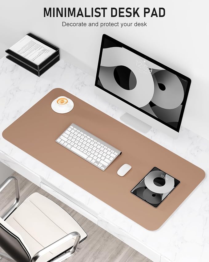 Desk Pad, 35.5" x 17" PU Leather Non-Slip Desk Mat Large Mouse Pad for Desktop, Waterproof Laptop Computer Writing Mat for Office, Home, Work, Gaming, Champagne Gold