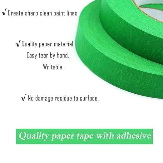 1 inch Masking Tape, Green Painters Tape 1 inch Wide 55 Yards X 2 Rolls, Green Paper Tape for Arts DIY Crafts Painting Labeling Decoration School Projects Home Office