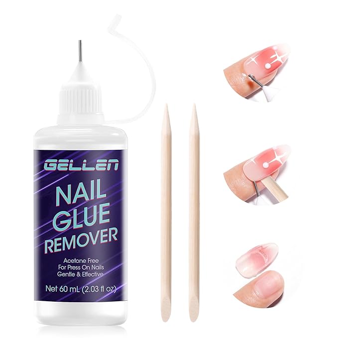 Gellen Press On Nail Remover: Pinpoint Glue Remover 2.03 Fl.oz, Non Acetone Gentle Press on Removal for Quick Dry Strong & Solid Glue, Gel X Off for Fake Nail Tip
