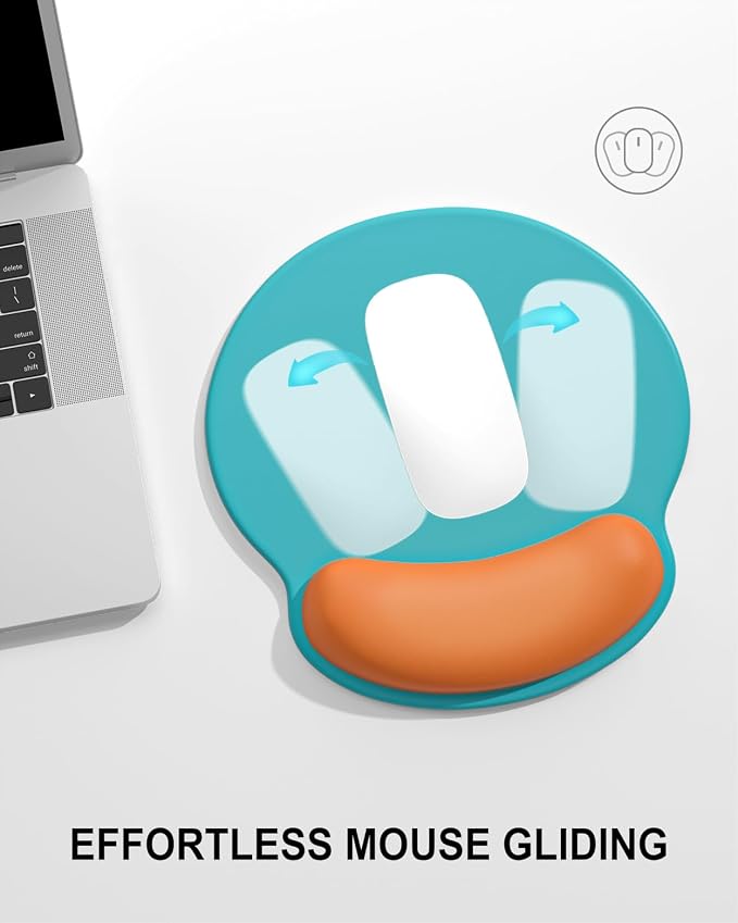Auhoahsil Ergonomic Mouse Pad with Wrist Rest, Comfortable Silicone Non-Slip Computer Pain Relief Gel Mouse Mat with Wrist Support for Gaming, Work, Office, Women & Men, Cute Pattern, Teal Orange