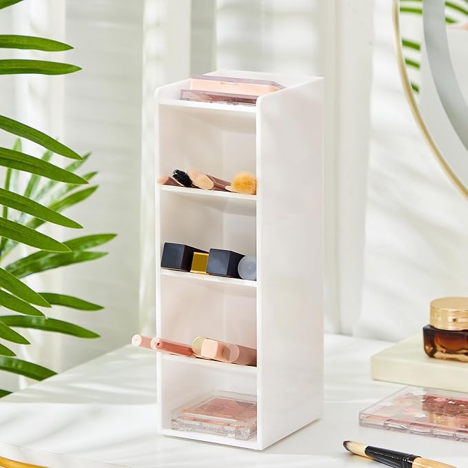 MotiMind Acrylic Pen Organizer Storage for 50 Markers Vertical Marker Organizer Acrylic Pen Display Holder for Office Desk Desktop Stationery Pencil Storage, White, 3.4 x 4 x 10.2 Inch