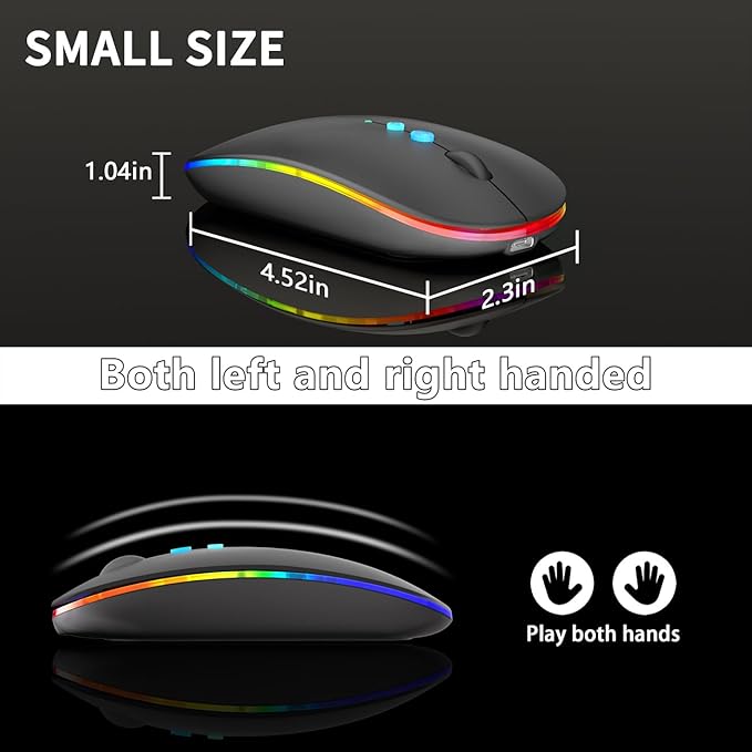 LED Wireless Mouse A100S Rechargeable Portable Silent Mouse with Optional USB and Type-C Receiver 3-Speed Adjustable DPI for PC/Mac/Laptop (Frosted Black)