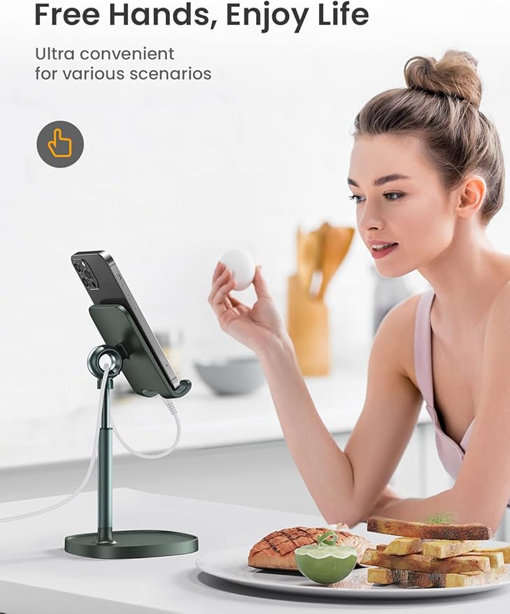 LISEN Phone Holder for Desk, Adjustable Phone Holder Cell Phone Stand Tablet Stand, Green Desk Accessories Office Gifts for Mom Easter Kids Gifts Compatible with iPhone iPad Switch 4-10"