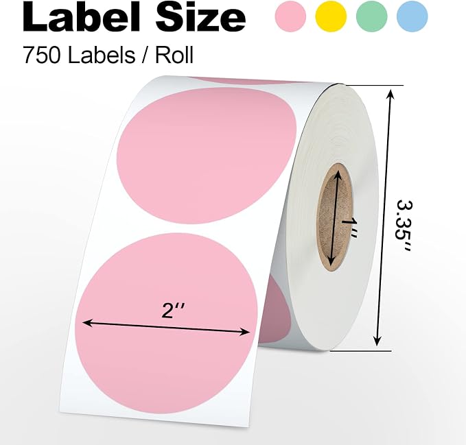 Misofuki 2" 750 Labels Red Circle Direct Thermal Stickers Labels Roll Compatible with Zebra, Rollo, MUNBYN, Self-Adhesive Round Direct Thermal Labels