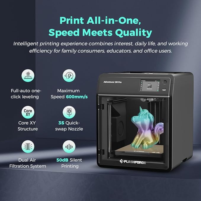 FLASHFORGE AD5M Pro 3D Printer 600mm/s High Speed & Precision, Full-Auto Calibration with 0.4&0.6mm Nozzle Bundle, CoreXY Structure & Auxiliary Chamber Cooling, ≤50 dB Quite Printing Camera Printers