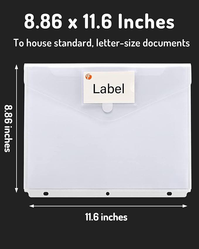 Forvencer Binder Pocket, 48 Pack Super Heavyweight Poly Binder Plastic Pocket with Tight Closure, Binder Folders Side Loading, 3 Ring Binder Pocket, Binder Dividers with Pockets, Letter Size, Clear