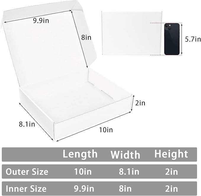 White Shipping Boxes Medium 10x8x2 Inches, 40 Pack Corrugated Cardboard Mailer Boxes for Packaging Small Business Mailing Gift