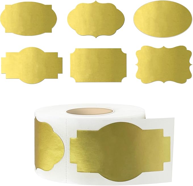 350 PCS Fancy Shape Stickers, 2" x 1.2" Gold Labels for Home, Office, Kitchen, Gifts, Jars, Food Craft