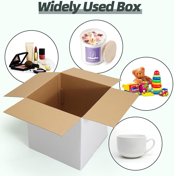 CRUGLA 12x12x12 Shipping Boxes 10 Pack, White Corrugated Cardboard Boxes with Side-Lock and Pre-Applied Double-Sided Tape, Easy Assemble Packing Mailer Boxes for Small Business Shipping