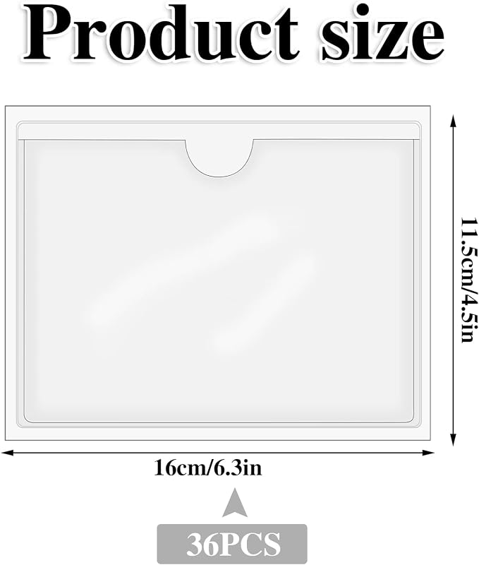 36 Pack Adhesive 4" x 6" Index Card Pockets Clear Plastic Labels Holders | PVC clear pockets, top opening, strong adhesive, fits bins shelves totes, for labels cards photos and organizing