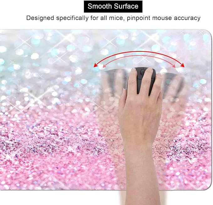 Gradient Glitter Large Mouse Pad, Pink Blue Sparkle Desk Pad, Pastel Cute Writing Desk Mat, Non-Slip Rubber Long Mousepad for Laptop Computer Gamer Home&Office, 31.5x11.8 in