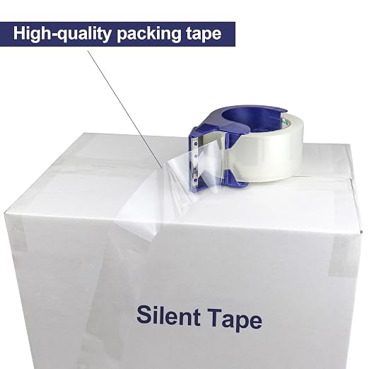 BOMEI PACK Silent Clear Packing Tape, 1.88inches x60yds Carton Sealing Tape with Blue Dispenser, 2 Rolls Heavy Duty Packaging Tape for Shipping Packaging Moving Sealing