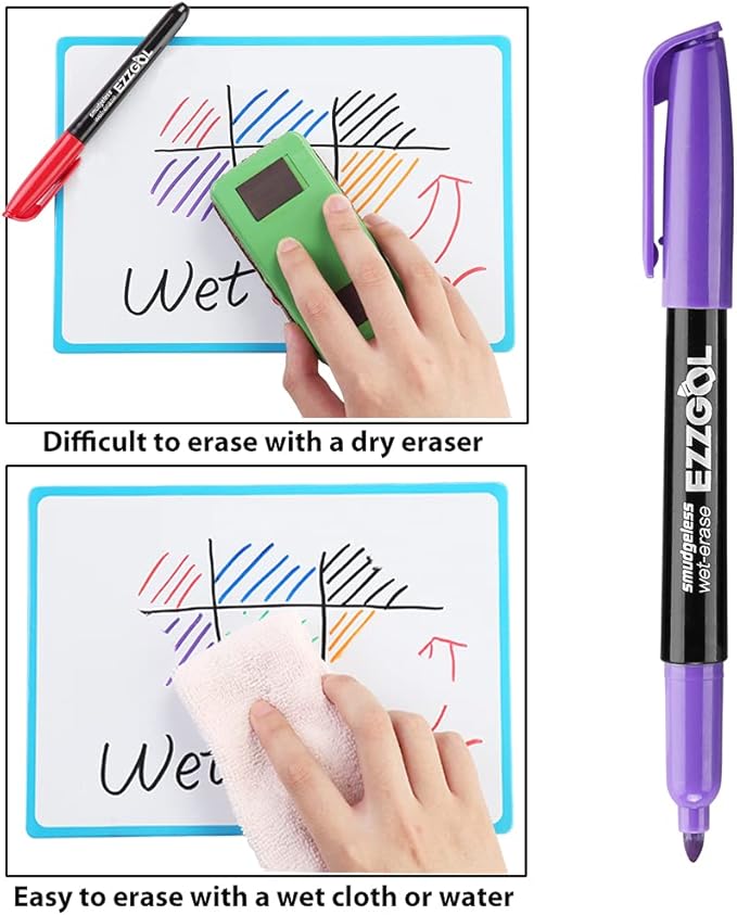 12-Color Bullet Tip Wet Erase Markers for Transparency, Whiteboards, Glass and More - Wipe with Water