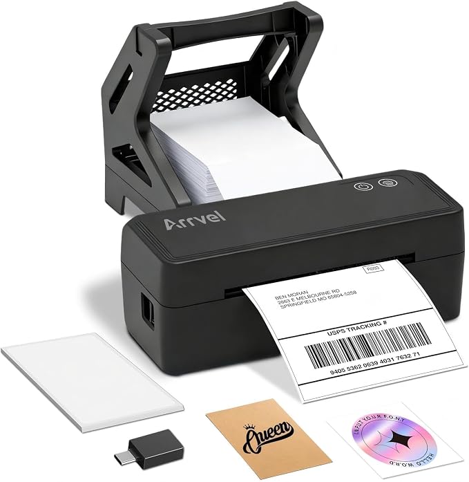 Bluetooth Thermal Label Printer with Stand, Wireless 4x6 Shipping Label Printer for Small Business, Inkless Printing for USPS Amazon Etsy Shopify, Support iPhone Android Windows Mac (Black)