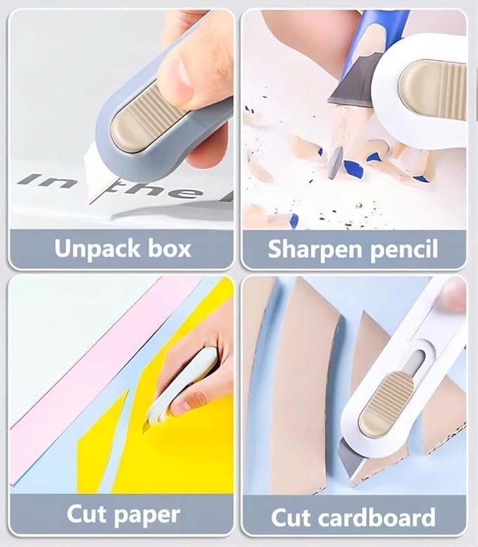 Generic 4pcs Utility Knife,SK5 Retractable Blade Duty Box Cutter Letter Opener, Razor Sharp Cartons Cardboard Cutter Knife Perfect for Paper, Sewing, Craft, Home and Office, Blue,green,pink,white