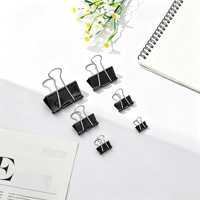 Temiary Binder Clips, mini Metal Binder Paper Clip Black 0.6 Inch, 60 Pcs | Colored Binding Paperwork Clamp Bulk for Office, Home, School