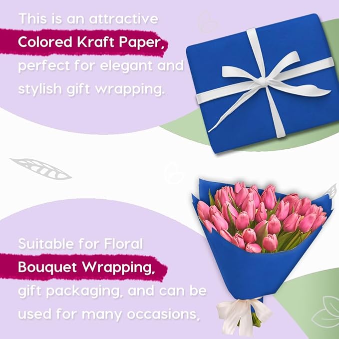 SMART&CASUAL 48" x 1,500" (125') Blue Kraft Craft Paper Roll for Gift Wrapping Bulletin Board Bouquet Flower Kids Art Packing Parcel Table Covering 80GSM 55LB (Blue, 48" x 125')